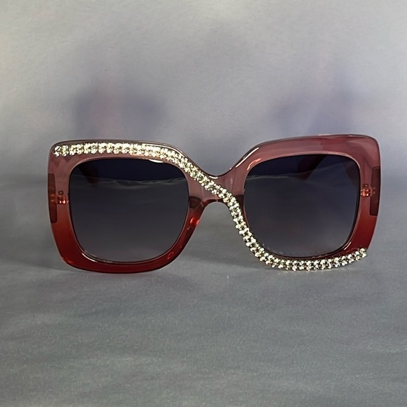Accessories - RED SQUARE RHINESTONE SUNGLASSES W/FREE CASE ✨✨✨